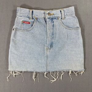 Angels Denim Mini Skirt Women 25 Light Wash Excellent Raw Hem Y2K 90s Grunge